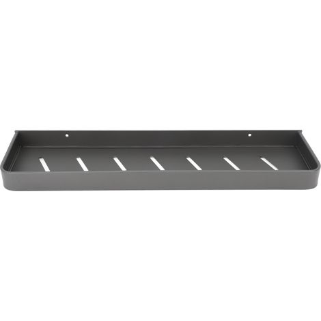 Étagère murale de douche en aluminium noir lisse, robuste et élégante, avec 5 crochets, idéale pour la cuisine et la buanderie (50 cm). (1/5)