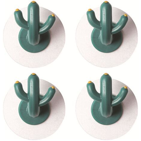 (4 Hooks) Cactus Hooks, Seamless Cartoon Hooks, Door Hooks, Adhesive Hooks for Bathroom and Toilet, No Drilling Hooks (1/4)