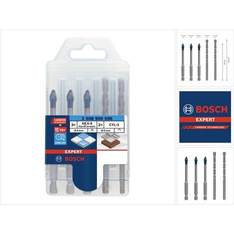 Set mit 5 Bohrer BOSCH EXPERT HEX-9 HardCeramic (2 608 900 596)