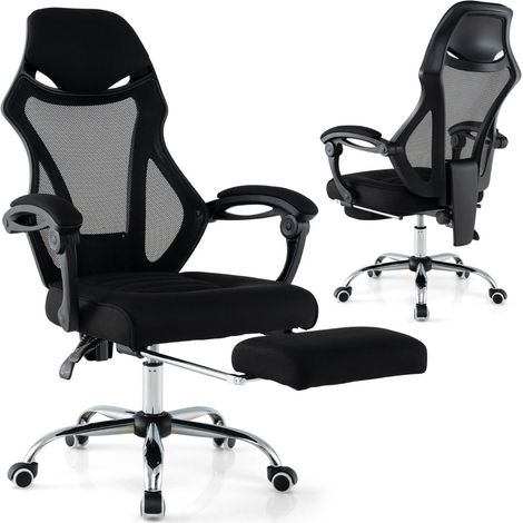 Sedia da ufficio ergonomica regolabile con poggiapiedi inclinabile e comodi braccioli in rete colore nero 200011091