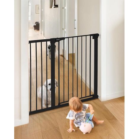 Barriere de Securite Enfant, 75-110cm Barriere Chien Escalier, sans Percage, Extensible, Fermeture Automatique, Monte sous Pression (Noir) (1/5)