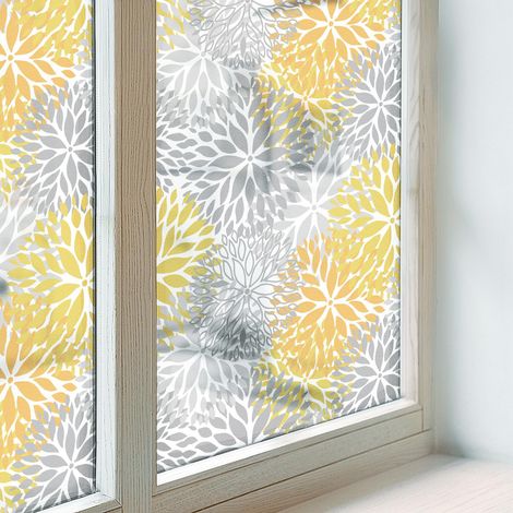 Fensterfolie 100x146 cm PVC Sichtschutz Fenster Dekorativ Dekorfolie Blickdicht Selbstklebend Folie für Badezimmer Schlafzimmer Milchglas Bunte Blumen
