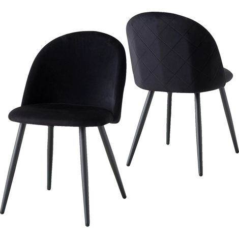 Chaise de Salle à Manger, Tissu Velours, Pieds en Métal Robustes, Noir (1/2)