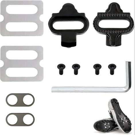 Cales SPD pour Chaussures de vélo – Compatible avec pédales SPD SH51 – 12° flottantes – Ensemble 2 pièces avec vis et clé – pour VTT, vélo de Route, Spinning et vélo de Ville (1/5)