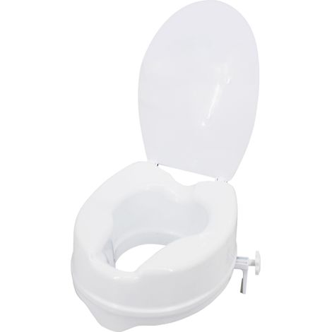 Rehausseur de toilette avec couvercle, supportant jusqu'à 136 kg (300 lb), avec pinces de serrage, compatible avec la plupart des toilettes allongées (blanc, 15 cm [6 pouces]). (1/2)