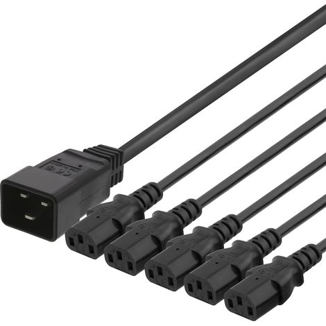 Cordons d'alimentation IEC C20 vers 5 IEC C13, 3 mètres, 16 A/250 V, répartiteur en Y. (1/3)
