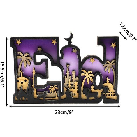 Décoration de table Eid Mubarak : lettres en bois pour le Ramadan, ornements artisanaux et décorations pour la maison, style islamique et musulman (1/5)