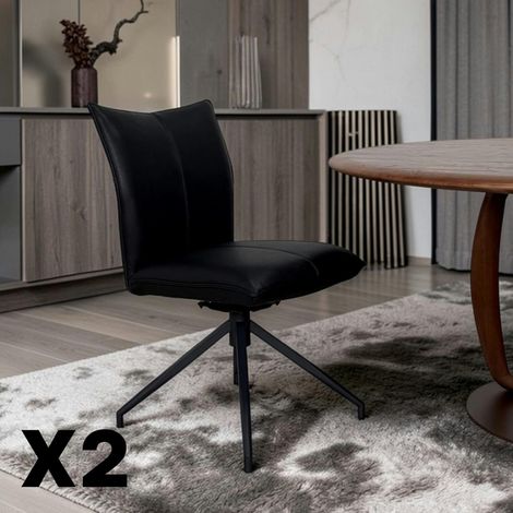 Chaise pivotante en cuir noir (lot de 2) LOMBARDIE (1/5)