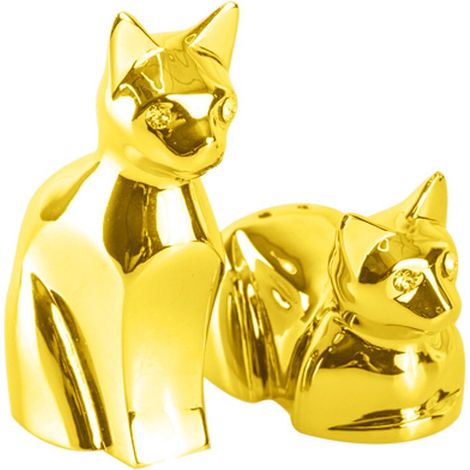 Duo Salière et Poivrière en Métal Doré en Forme de Chat - Accessoire de Table et Cuisine - PANGIVO (1/5)
