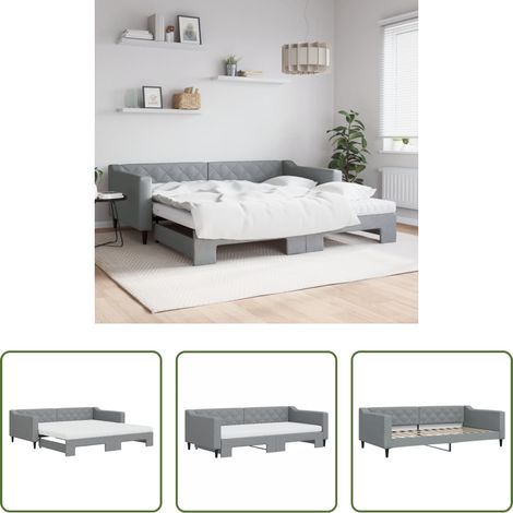 Schlafsofa - Tagesbett Ausziehbar mit Matratze Hellgrau 100x200 cm Stoff (1/5)