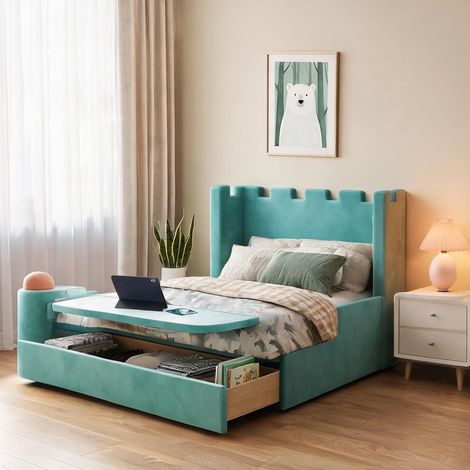 Cadre de lit en bois tissu 213,5 x 122,5 x 90,5 cm (1/5)