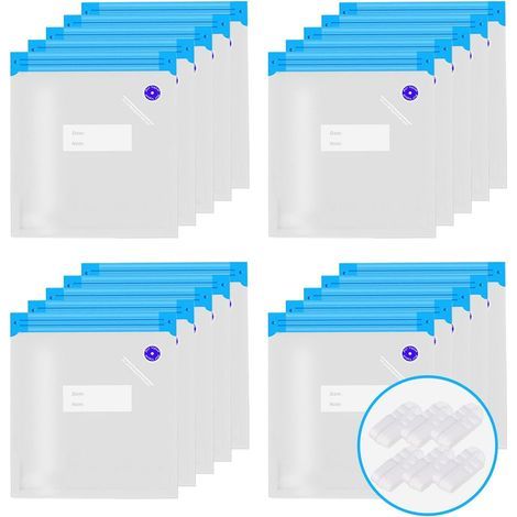 20 PCS Sac Sous-vide Réutilisables Sacs de Conservation Sacs Sous-vide Alimentaires Sac Congelation Sac Stockage pour Fruits Légumes Viande Poissons Pain avec Clip d'étanchéité 30x34cm (1/5)