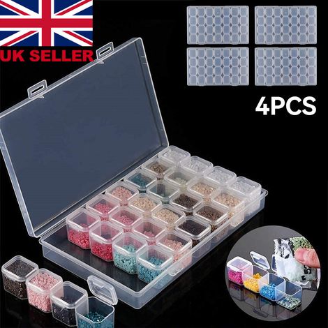 Youyijia 4Pcs 28 Grids Diamond Painting Boxes Nail Art Accessory Box Beads Storage Box Diamond Embroidery Beads Storage Containers DIY Art Craft Plastic Box Small Parts Jewelry Earrings Grid Case (1/5)