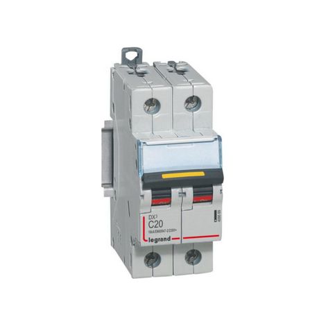 Disjoncteur DX³ 16kA courant continu arrivée vis et sortie basse vis 20A courbe C 2 modules LEGRAND 409569 (1/2)