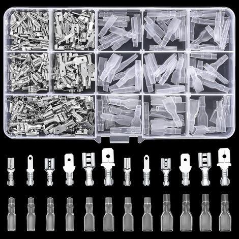 360-teiliges Flachstecker-Set, Flachstecker-Set, 2,8 mm 4,8 mm 6,3 mm Flachstecker, Stecker und Buchse, Kabelstecker mit Isolierhülse, elektrische Crimp-Stecker