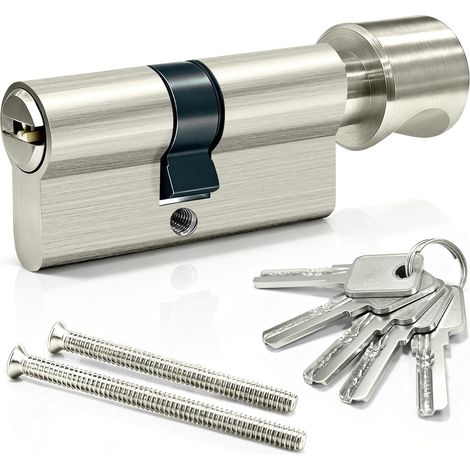 Cylindre Serrure 30/35, Bouton, 65mm, Cylindre Cle, Entree, Maison, Securite, Robuste, Acier (1/5)