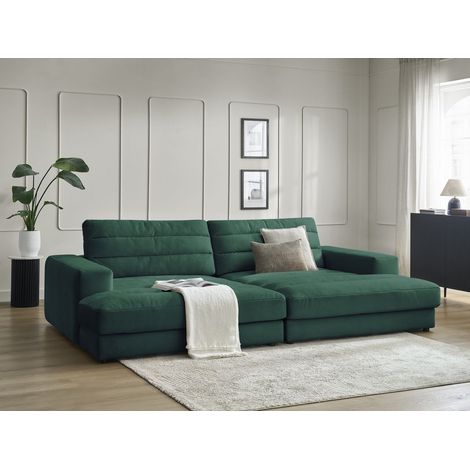 BOBOCHIC - Canapé droit fixe 4 places SIERRA assise profonde velours   Vert foncé (1/5)