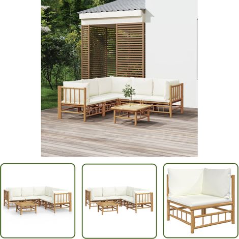The Living Store Salon de jardin 6 pcs avec coussins blanc crème bambou - Salon De Jardin - Mobilier De Jardin - Ensemble De Salon - Meubles De Jardin - Bambou (1/5)