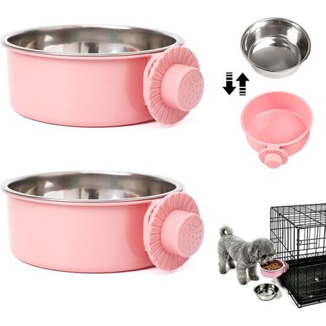 Lot de 2 gamelles légères en acier inoxydable pour eau et nourriture - Gamelles amovibles et suspendues en acier inoxydable - Conviennent aux chiots, chats, lapins, furets, oiseaux et cochons d'Inde - (1/5)