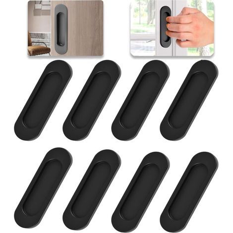 Lot de 8 Poignée de Porte Interieur Poignées Porte Coulissante Noires Ovales Auto-Aadhésives Poignée De Cuisine Sans Perçage Poignée Placard en Alliage d'aluminium Poignée Meuble Cuisine (1/4)