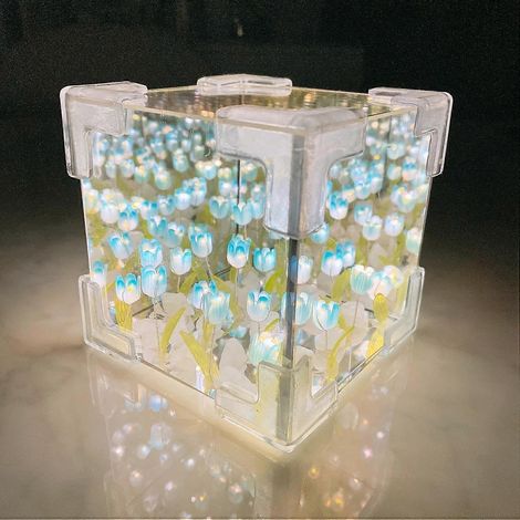 Lampe de nuit à LED à faire soi-même Bleu, lampe à fleurs artificielles pour chambre à coucher, lampe de table décorative - en forme de tulipe (1/5)