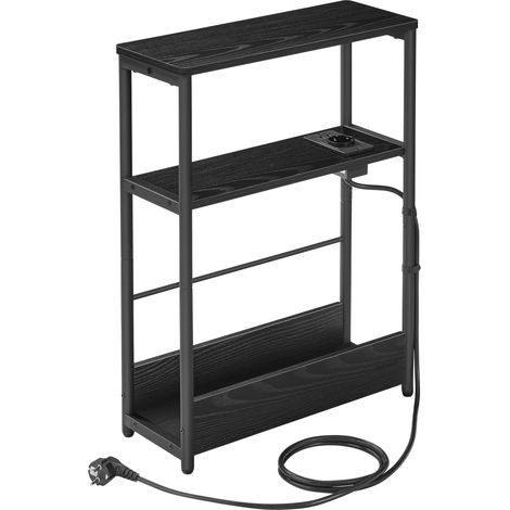 Table d’Appoint Fine avec Multiprise, Table de Chevet à 3 Niveaux, Bout de Canapé, pour Petits Espaces, Porte-Magazines, Salon, Chambre, Bureau, Noir Boisé et Noir d'encre LET335B02 (1/5)