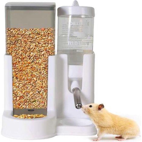 Bouteille À Eau Pour Petits Animaux - Distributeur Anti-Goutte - Réservoir 80 Ml Et Compartiment Alimentaire 360 Ml - Conception Verticale Stable - 1 Pièce