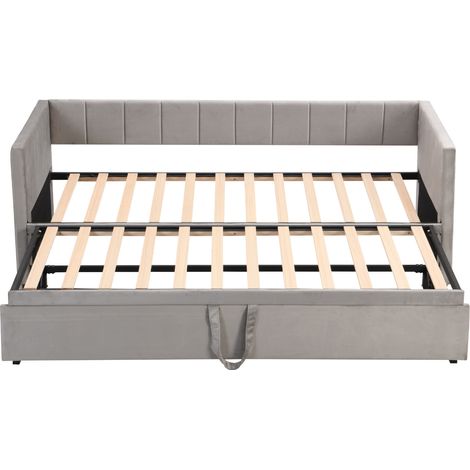 Cama nido tapizada gris 90x200 cm extensible a 180x200 cm con somieres de láminas HOMVRA (1/5)