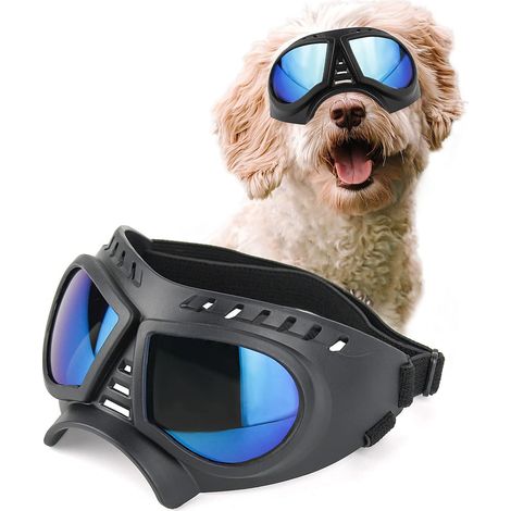 Lunettes pour Chien Lunettes pour Animaux de Compagnie, Lunettes pour Moyen Grand Chien de Anti-UV Imperméable et Coupe-Vent - Bleu (1/5)