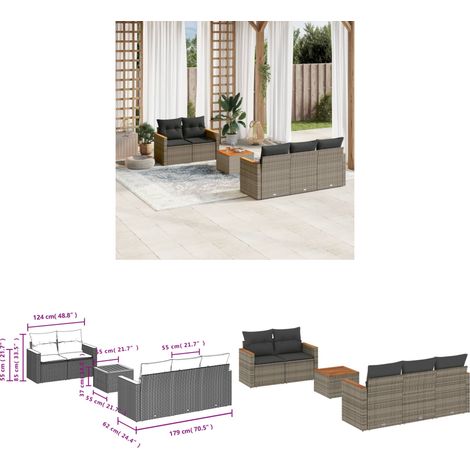 6-tlg. Garten-Sofagarnitur mit Kissen Grau Poly Rattan - Gartenmöbel - Outdoor Möbel - Rattan Gartenset - Esstisch Set - Lounge Sofa - Home & Living (1/3)