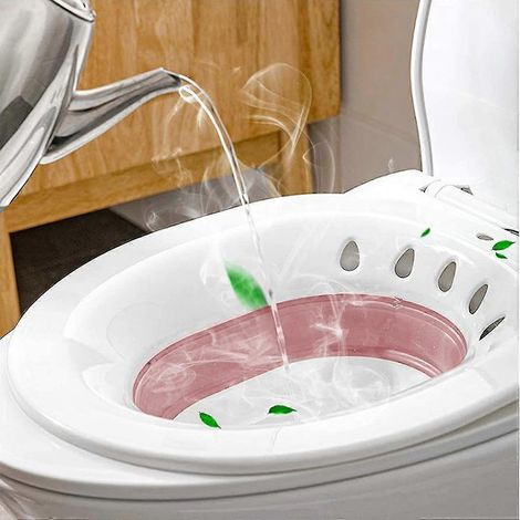 Baignoire de siège pliable pour toilettes, bassine de bain de siège pour femmes enceintes, hémorroïdes, personnes âgées, compatible avec les toilettes et chaises percées universelles (rose) (1/5)