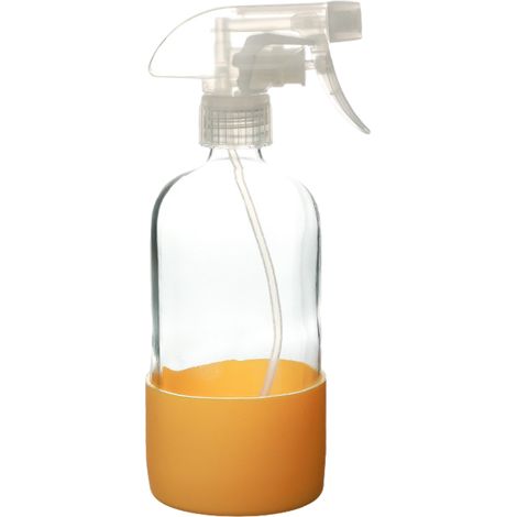 Botella pulverizadora de vidrio, 500 ml, paquete de 2, reutilizable, con boquilla, apta para productos de limpieza, plantas, etc., color amarillo. (1/5)