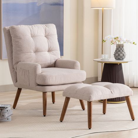 fauteuil salon repose pieds rangement 69x96x60 beige OKMYHOME (1/5)