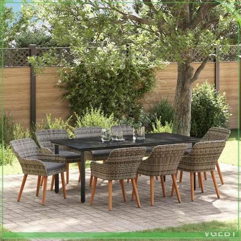 Ensemble de salle à manger pour jardin - FAF7291712423024 - Gris - Polyrotin anti-UV - 8 personnes (1/5)