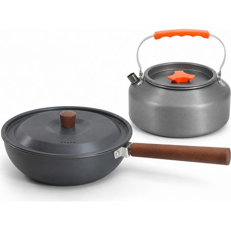Wok de camping en aluminium avec poignée amovible et cafetière 1,6 L orange (1/5)