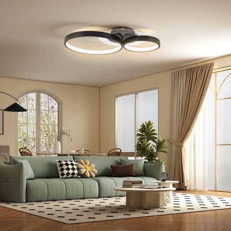 Plafonnier LED moderne à 3 anneaux avec température de couleur réglable. Puissance : 40 W. Noir.