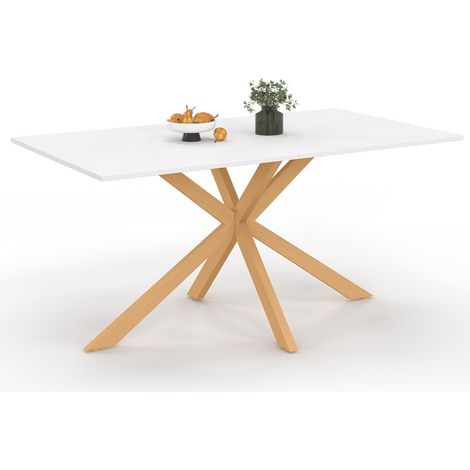 Rechteckiger Esstisch GISELE 8 Personen Spinnenbein aus Holz und weiße Tischplatte 160 cm (1/5)