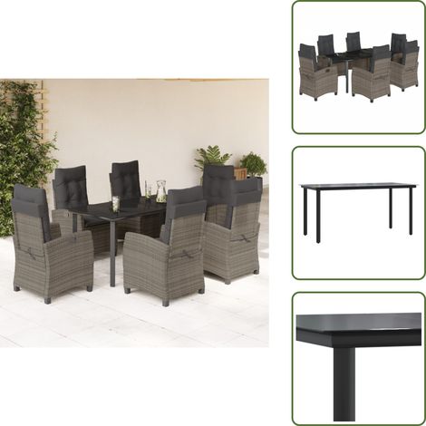 The Living Store Ensemble à manger de jardin et coussins 7 pcs gris rotin - Chaise de jardin (1/5)