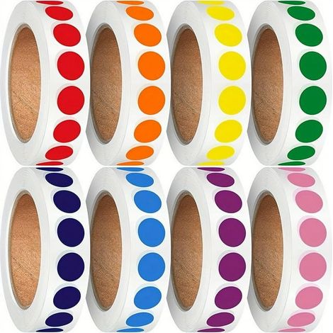 Lot de 4000 étiquettes rondes adhésives de 1/2 pouce, pastilles code couleur en 8 coloris, classement de bureau (1/5)
