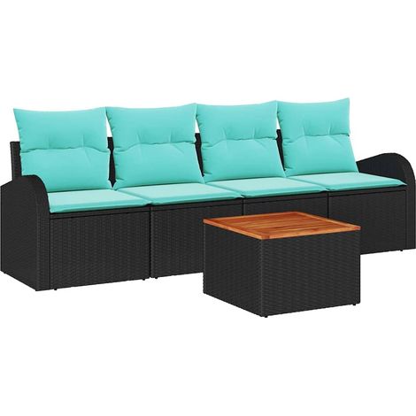 Garden Sofa Set 5 pcs Black and Turquoise Poly Rattan vidaXL (1/5)
