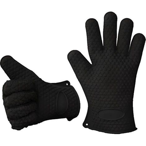 Gant de cuisine en silicone anti-chaleur - Xcellent Global - Noir - Lavable - Multifonctions (1/4)