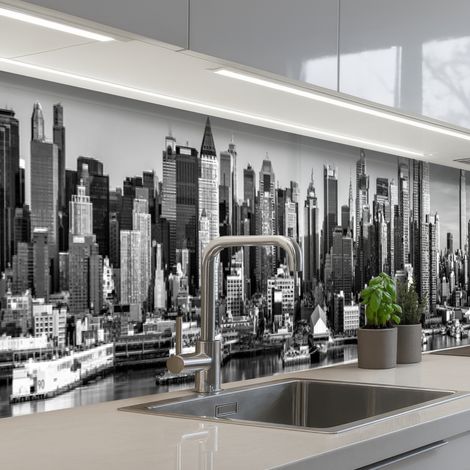 Kitchen Splashback Skyline - City - Skyscrapers - Black - White 450x60 cm