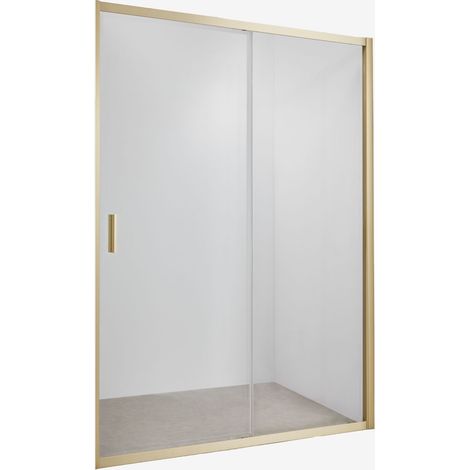 SKLUM Duschabtrennung mit Frontzugang und Soft-Close-Schiebetür, 6 mm gehärtetes Glas und Dover-Aluminium Gebürstetes Gold Transparent