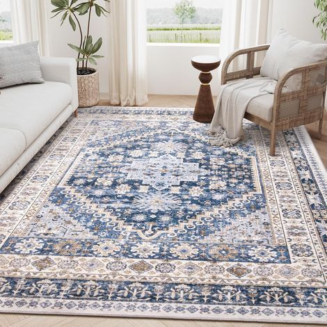 Tapis de salon 4060cm bleu imitation cachemire lavable tapis de sol lavable rétro grande surface tapis anti-salissure tapis décoration (1/5)