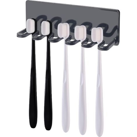Wandmontierter Zahnbürstenhalter für 5 Bürstenköpfe, selbstklebender Zahnbürstenhalter für das Badezimmer ohne Bohren, wandmontierter Zahnbürstenhalter, selbstklebender Zahnbürstenhalter (1/5)