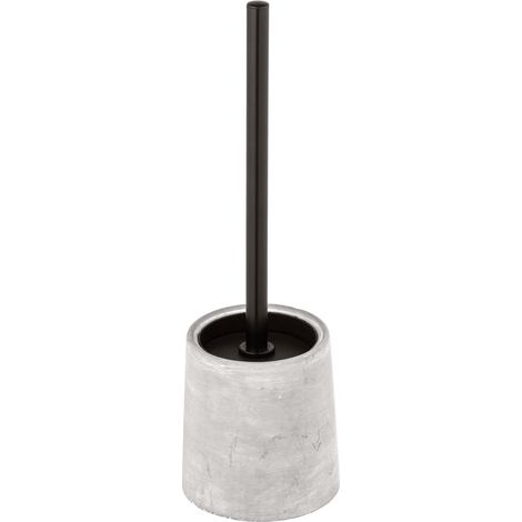 Ensemble WC sur pied en béton robuste avec brosse WC, porte-brosse à l'aspect de pierre naturelle avec tête de brosse remplaçable de Ø7,5 cm, gris/noir, dimensions : Ø11,5x38cm (1/4)