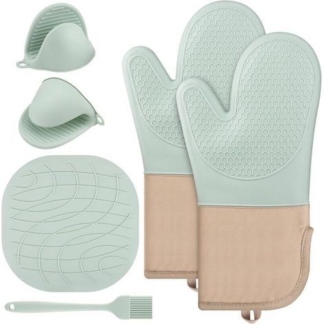 6er-Set Silikon-Küchenhandschuhe, Ofenhandschuhe, Topflappen, hitzebeständig bis 230 °C – zum Grillen, Backen und für die Ofenküche. (1/5)