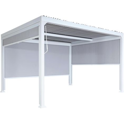 Alu Pergola HHG-789 mit 3x Seitenwand, Lamellen-Pavillon, stabiles 8cm-Metall-Gestell 3x3,7m weiß