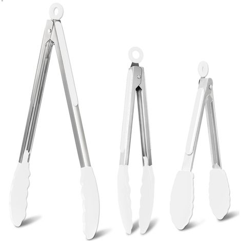 Pince Cuisine Silicone Lot de 3, Pince de Cuisine Résistantes à 450 °F, Pince Barbecue Inox avec Poignées en Silicone, Pince Alimentaire Cuisine avec Verrou pour Grillades et Cuisson (1/5)