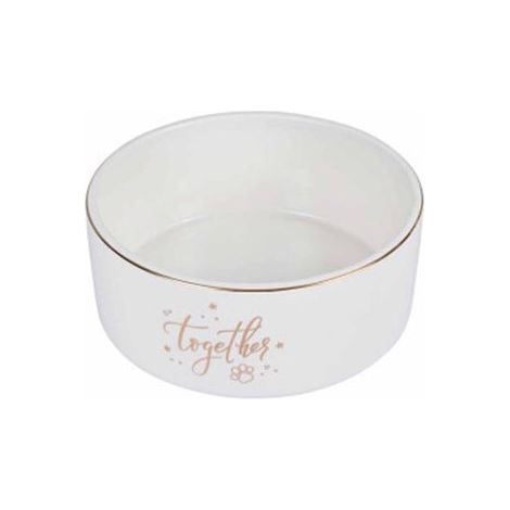 Bol en céramique pour animaux "Together" - Blanc/Doré - 0,7 L - Livraison gratuite